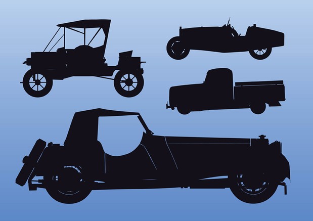 Silhouettes of old timer automobiles