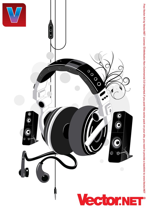Free Music Headphone & Speakers Vector Illustration