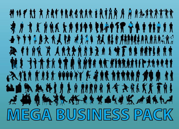 Large collection of business silhouette people