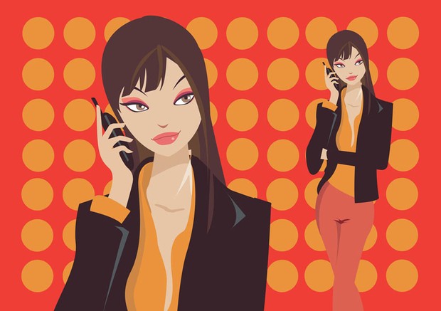 Girl with a phone vector character