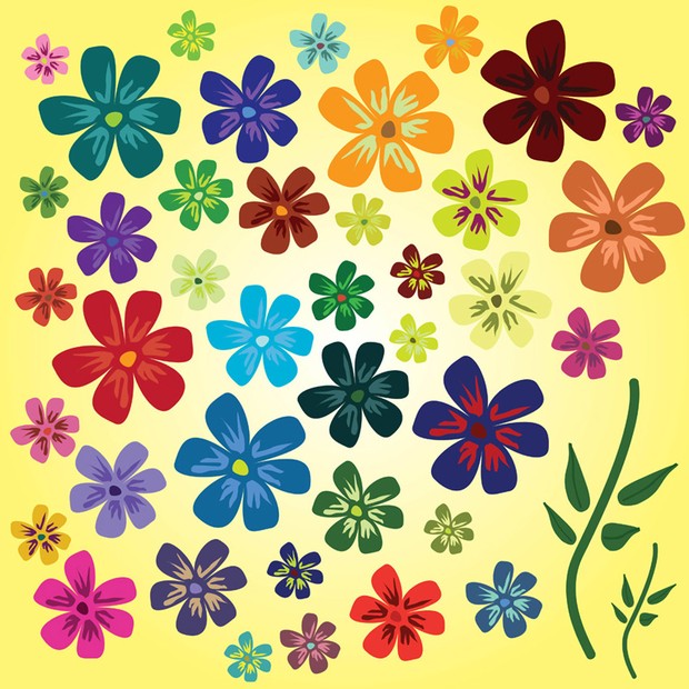 Colorful flowers on yellow background