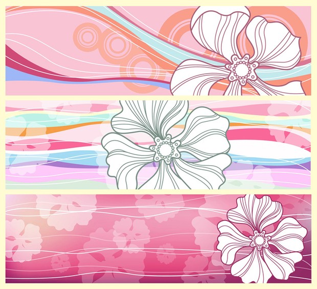 Three different flower banner designs