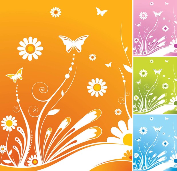 Orange, blue, green and pink spring designs