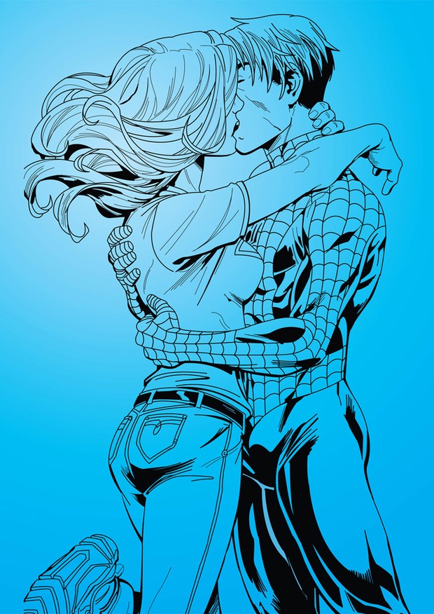 Spiderman kissing a girl vector