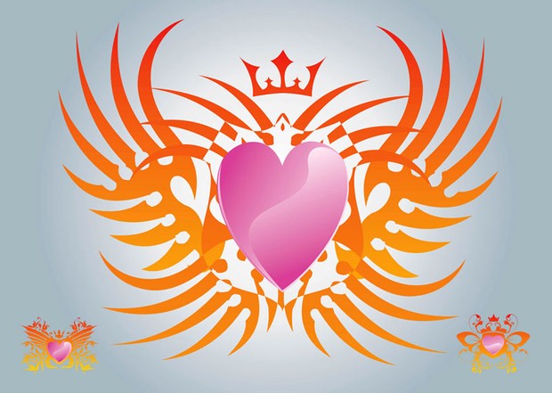 Heart design with wings and crown