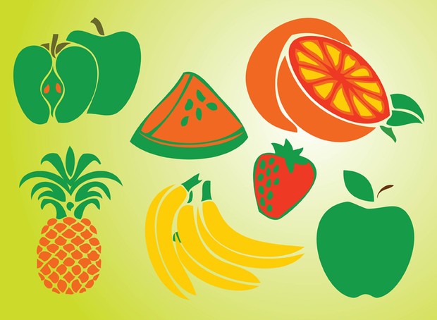Banana, apple, strawberry, ananas, orange and watermelon vectors