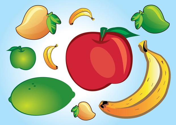 Banana, apple and lime fruit vectors