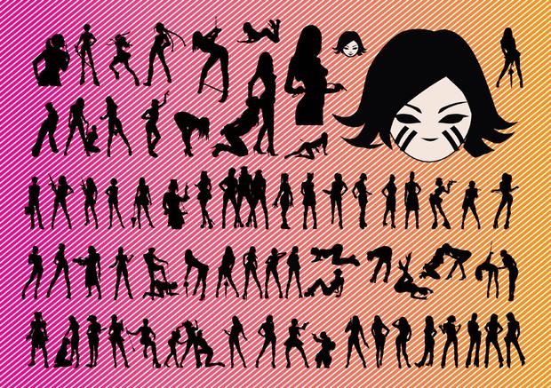 dirty and sexy posing girl silhouettes