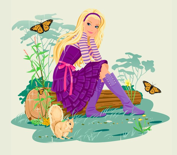 Sitting Vector Girl with Butterflies