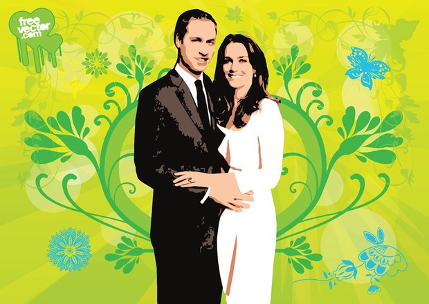 William and Kate Wedding Vector Art