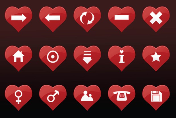 15 Heart vector icons with symbols
