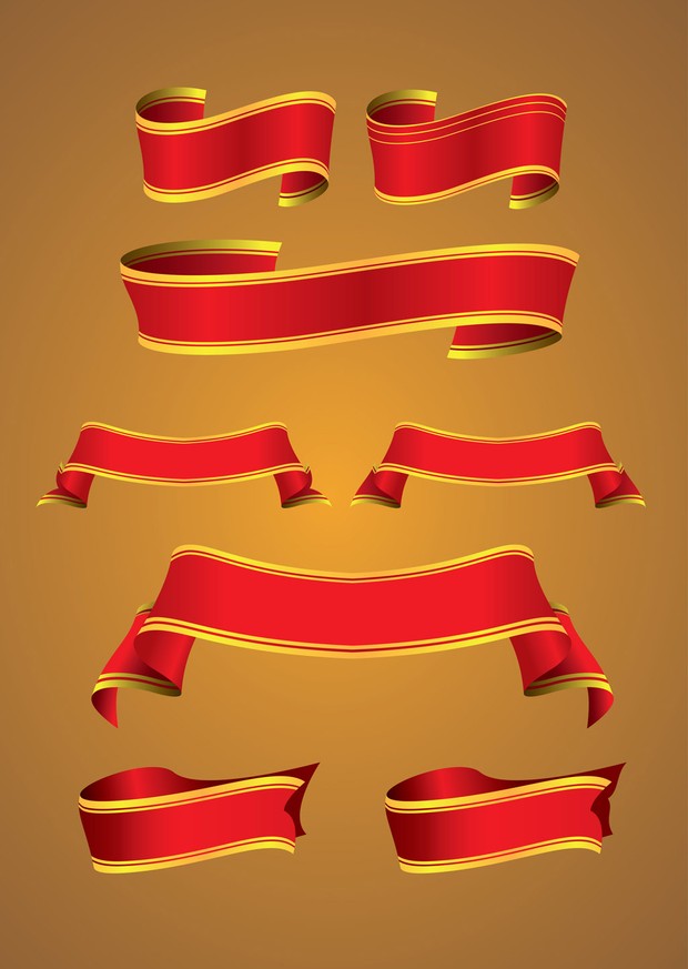 Group of 8 golden vector banners